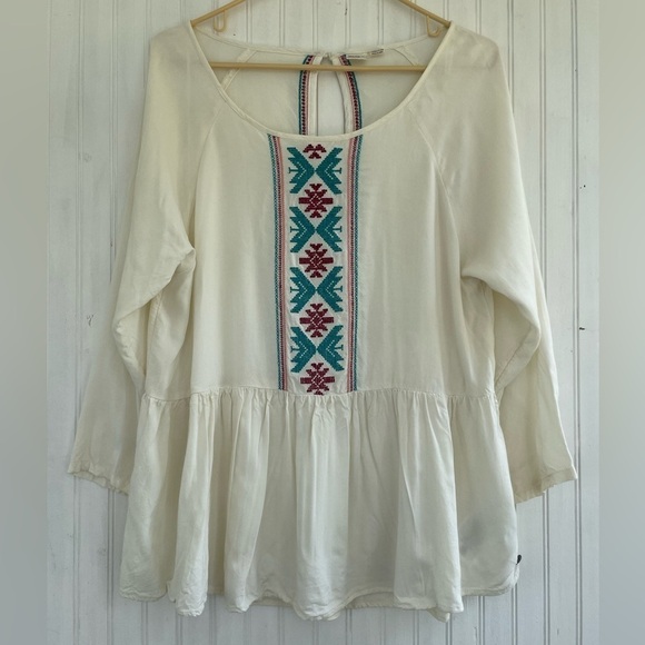 ROXY Women's Cream Embroidered Landslide Peasant Blouse Size Large - Picture 2 of 10